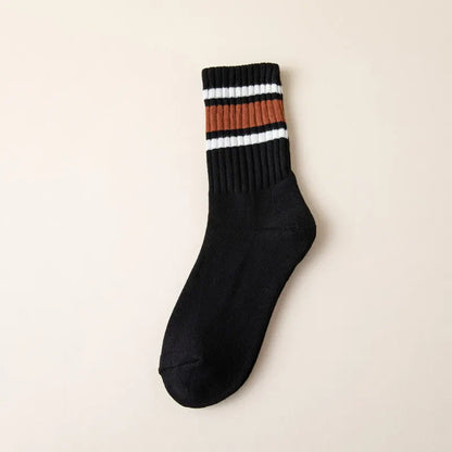 Mens 100% Cotton Retro Striped Tube Socks Heavy weight