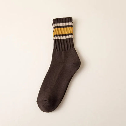 Mens 100% Cotton Retro Striped Tube Socks Heavy weight