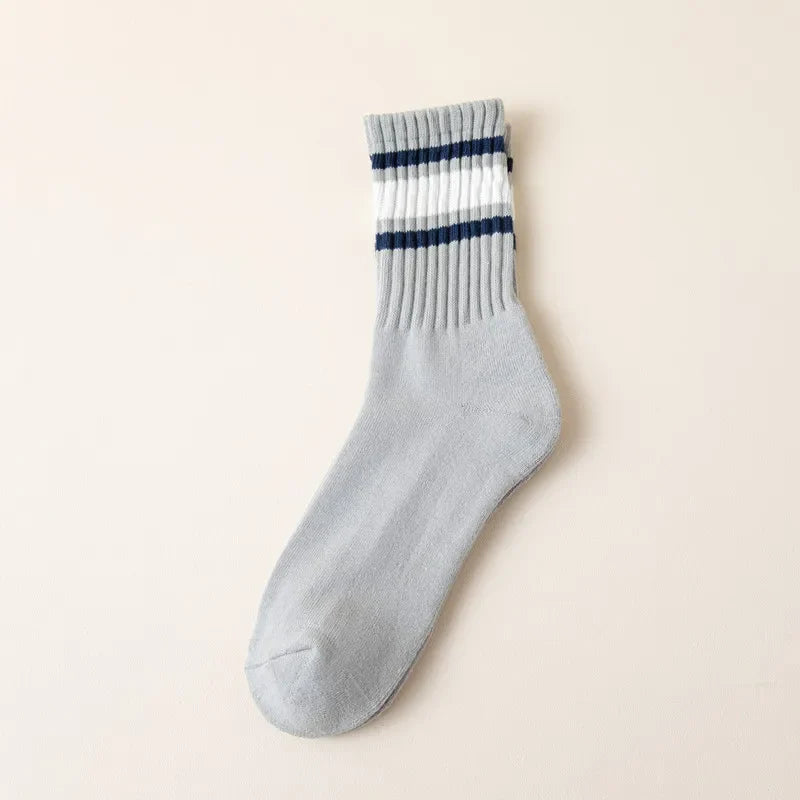 Mens 100% Cotton Retro Striped Tube Socks Heavy weight