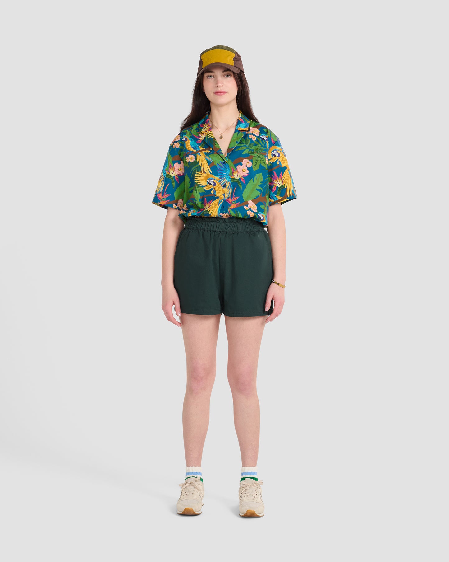 Women's Parrot Paradise Teal Print Oversized Camp Shirt