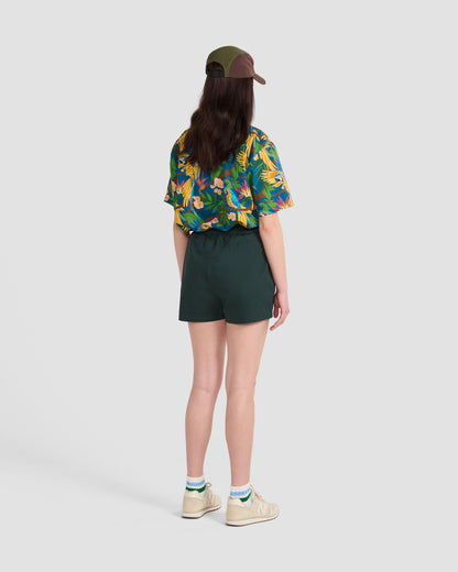 Women's Parrot Paradise Teal Print Oversized Camp Shirt