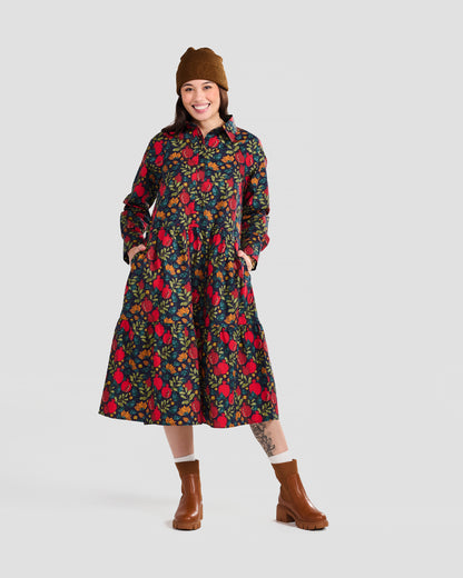 Pomegranates Printed Flared Pocket Shirt Dress