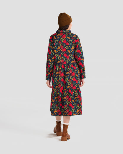 Pomegranates Printed Flared Pocket Shirt Dress