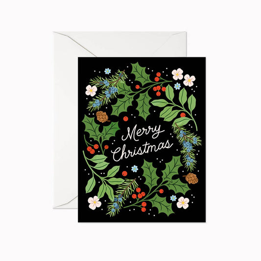 Merry Christmas Wreath Card by Linden Paper Co.