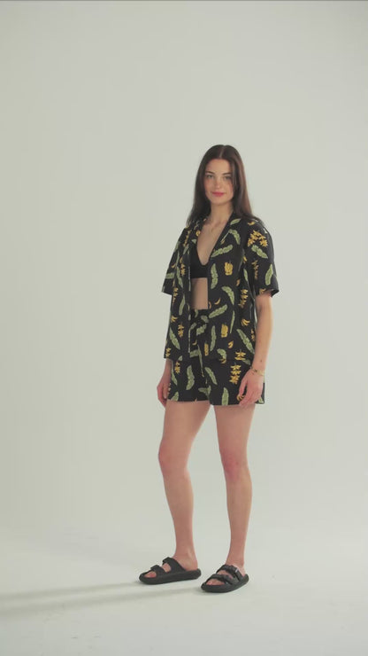 Women's Banana Havana Print Oversized Camp Shirt