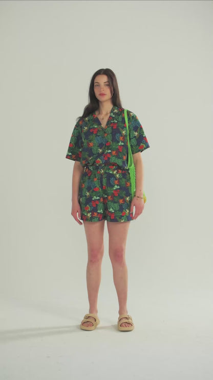 Women's Frogs Print Oversized Camp Shirt