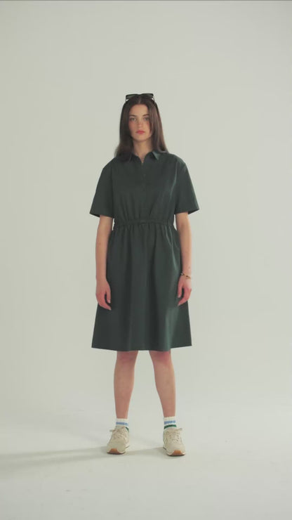 Khaki Green Twill Pocket Shirt Dress