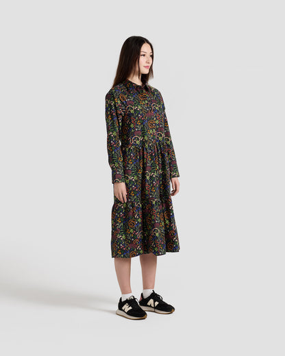 Snakes And Flowers Printed Flared Pocket Shirt Dress