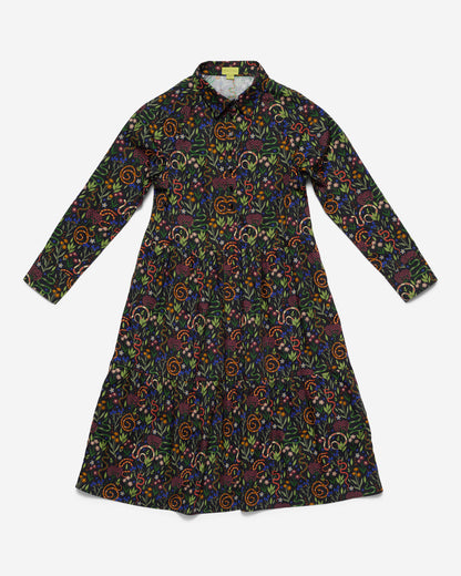 Snakes And Flowers Printed Flared Pocket Shirt Dress