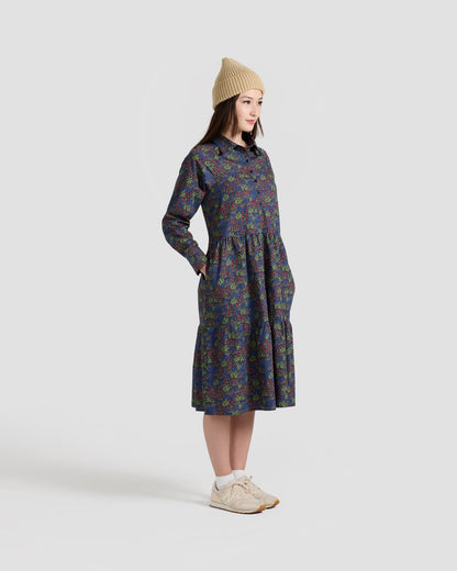 Micro Floral Printed Flared Pocket Shirt Dress