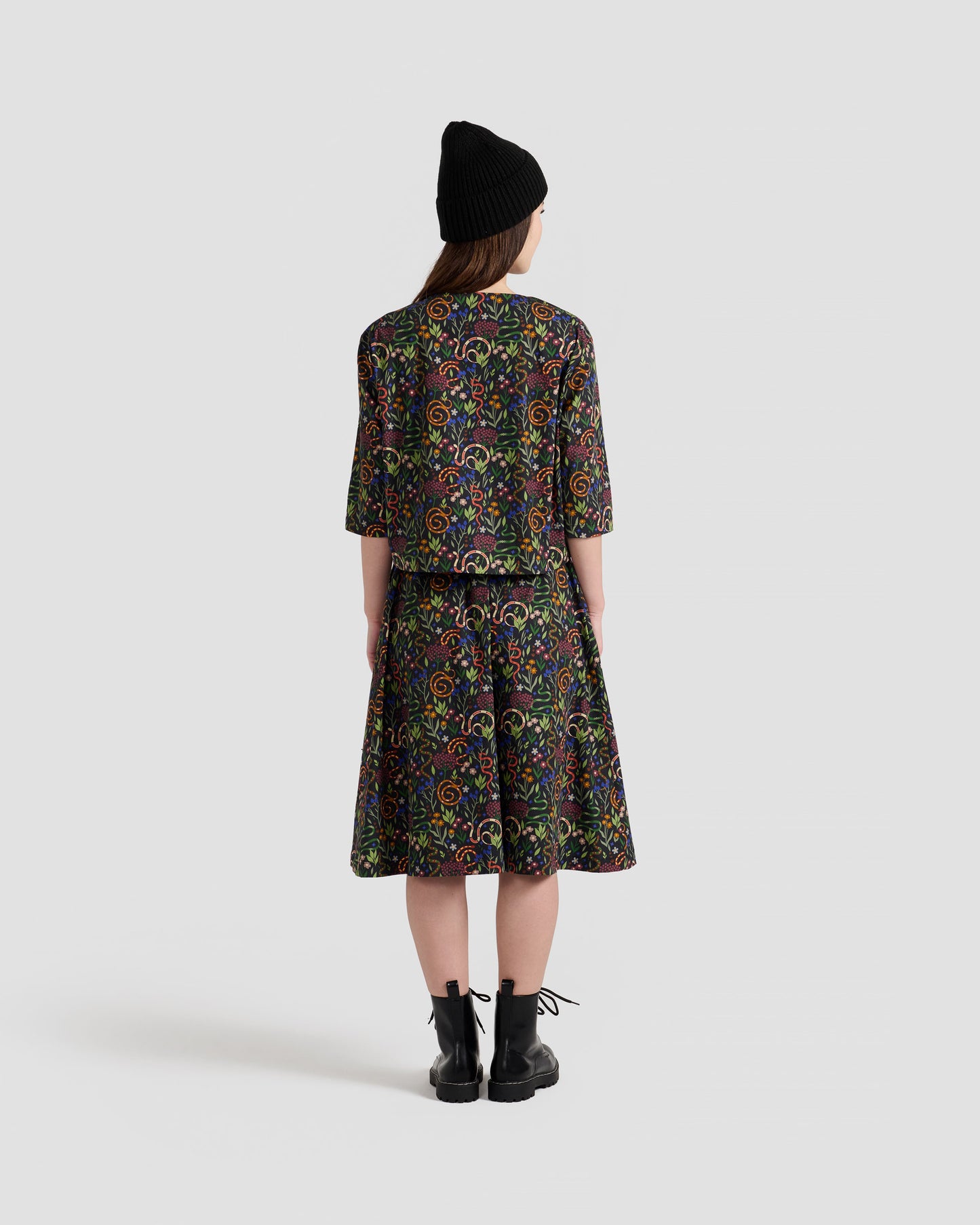 Women's Snakes And Flowers Print Midi Pocket Skirt