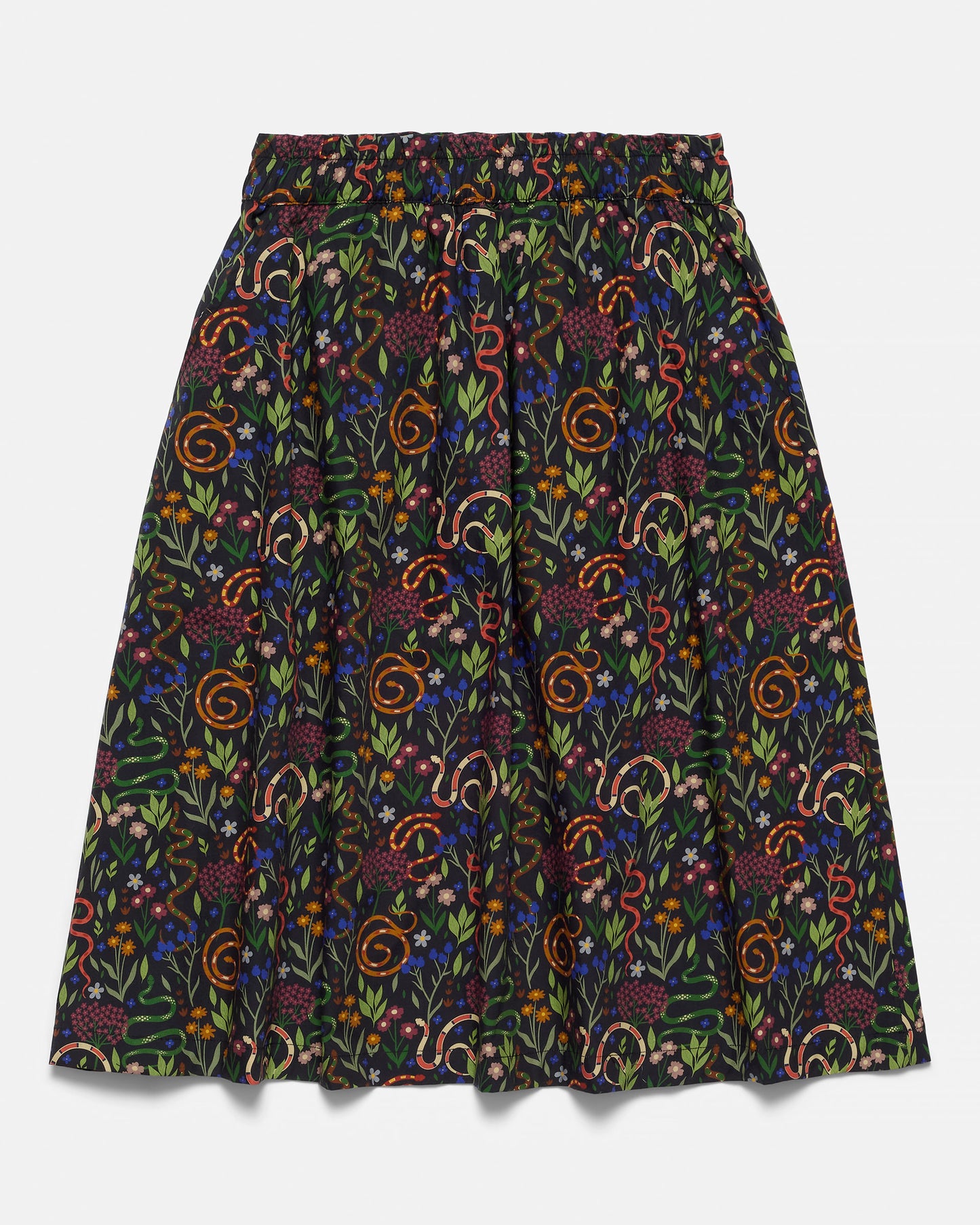 Women's Snakes And Flowers Print Midi Pocket Skirt